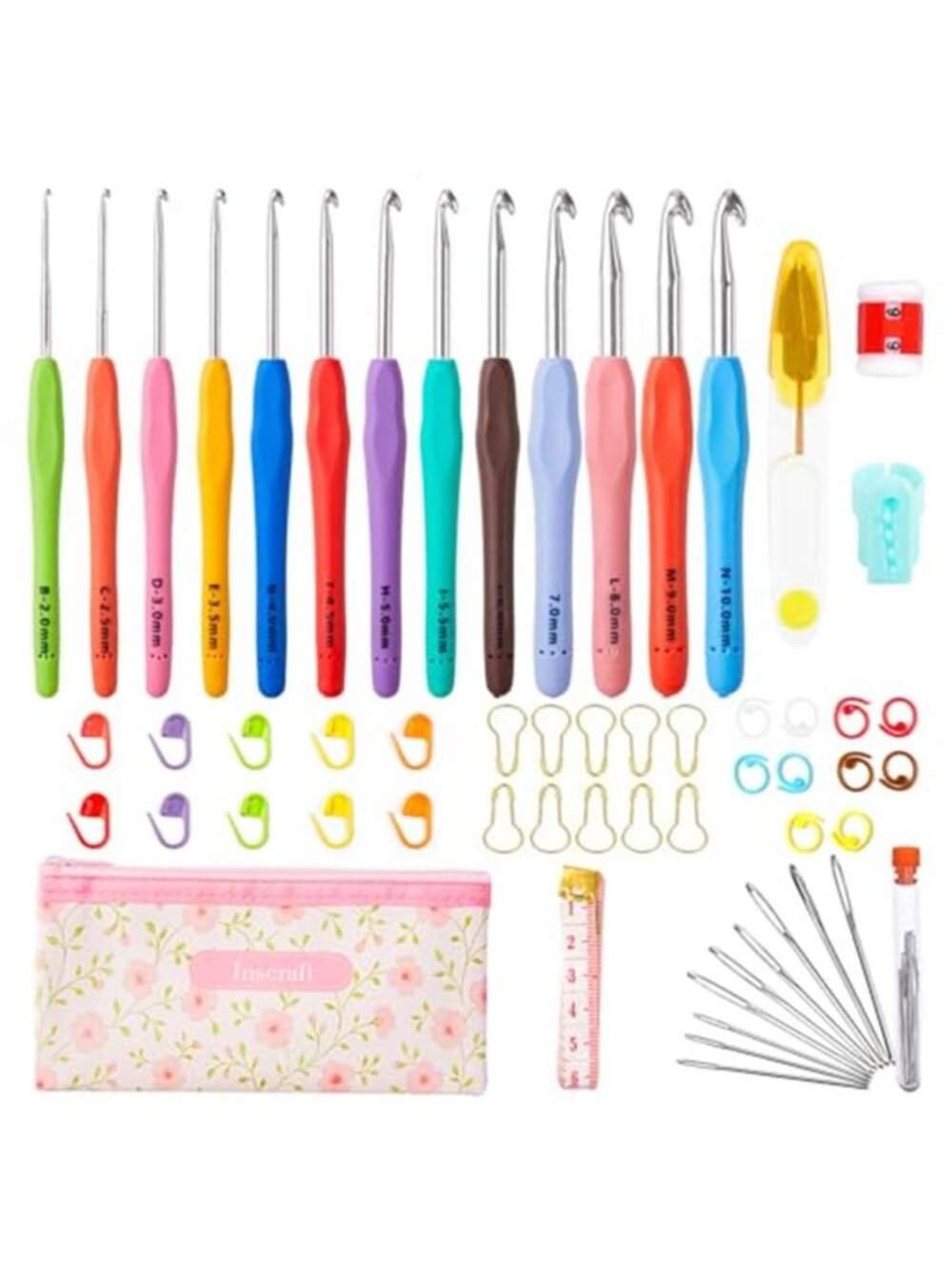 67 Piece Crochet Hook Set Ergonomic Soft Grip Knitting Sewing Yarn Tool Kit